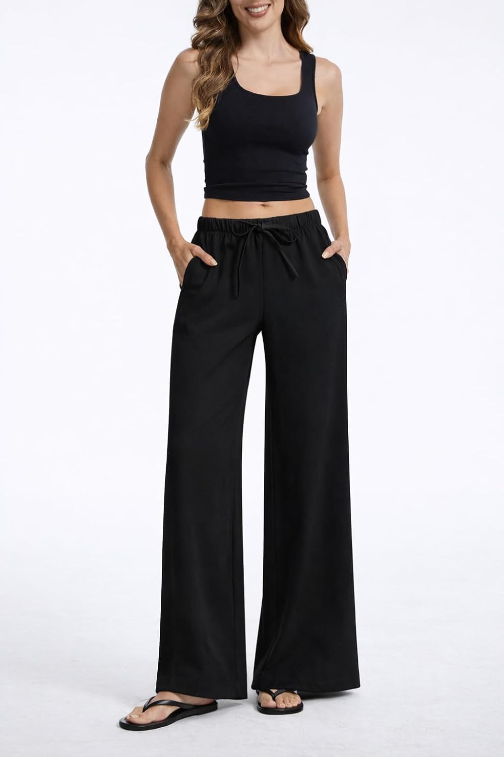 Wide Flowing Crepe Pants for Women