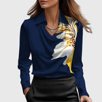 Classic Collar Satin Blouse with Draped Neckline for Women | Ideal for the Office