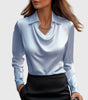 Classic Collar Satin Blouse with Draped Neckline for Women | Ideal for the Office