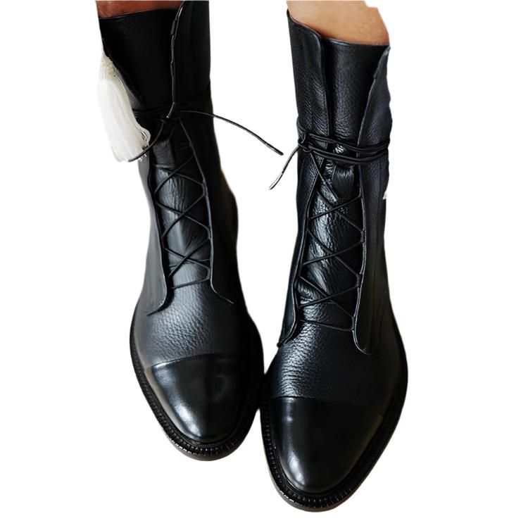 Mid-Calf Lace-Up Boot with Faux Leather Heel for Women