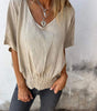 Casual Mixed Ramie V-Neck Top for Women | Ideal for Summer