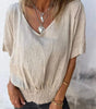 Casual Mixed Ramie V-Neck Top for Women | Ideal for Summer