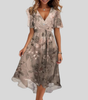 Flared Midi Dress with V-Neck for Women