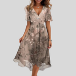 Flared Midi Dress with V-Neck for Women