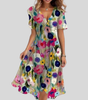 Flared Midi Dress with V-Neck for Women