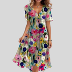 Flared Midi Dress with V-Neck for Women