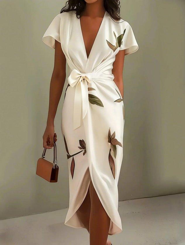 Belted Printed Midi Dress for Women
