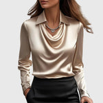Classic Collar Satin Blouse with Draped Neckline for Women | Ideal for the Office