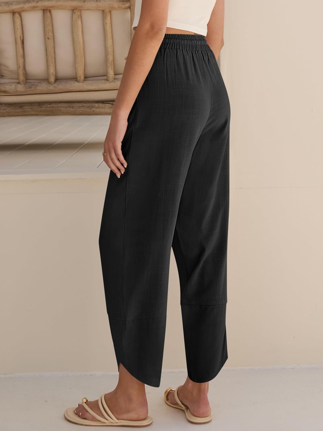 High Waist Flowing Pants with Elastic Waist for Women
