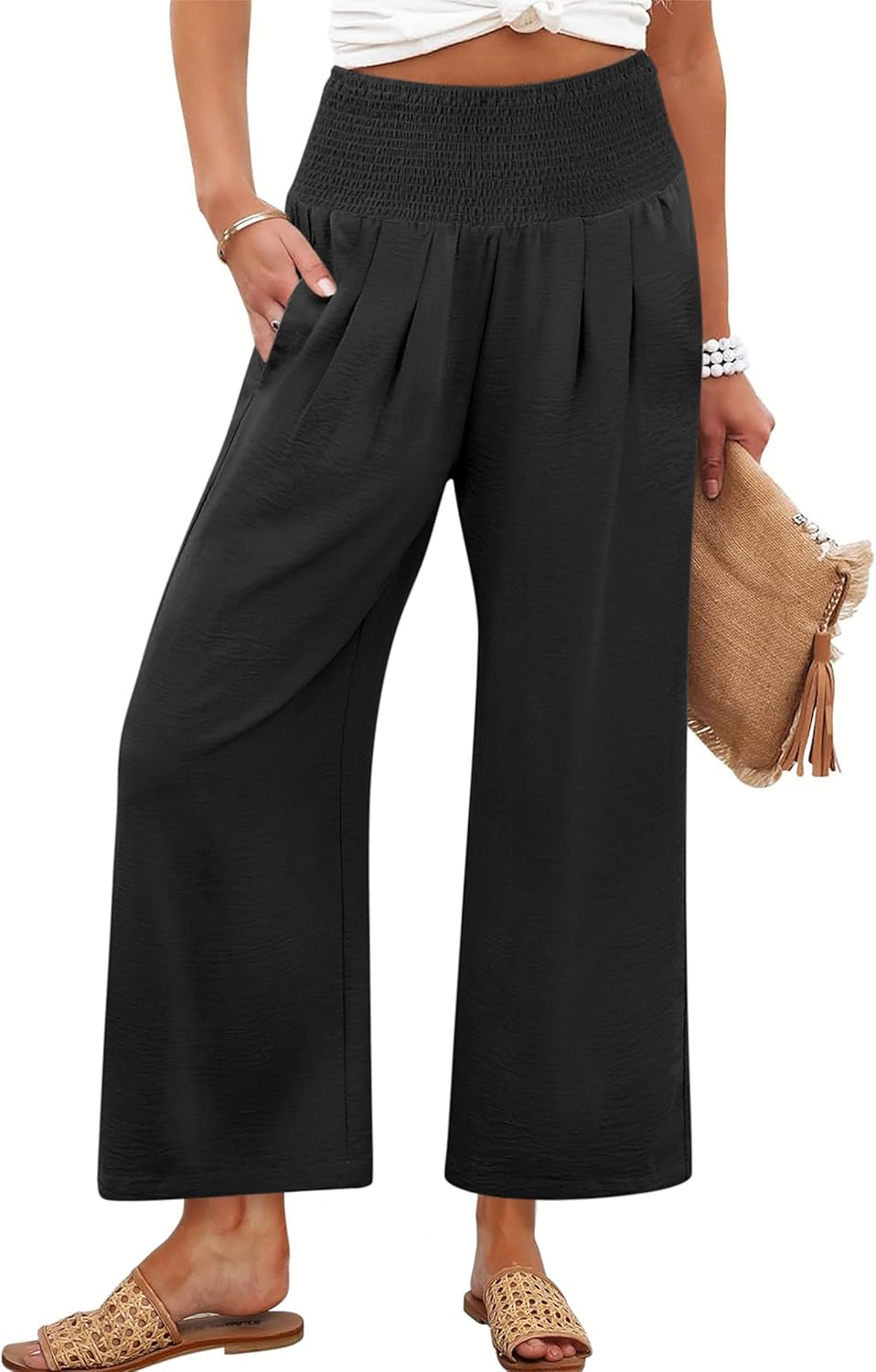 Flowing High Waist Palazzo Pants with Pockets for Women