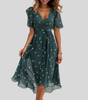 Flared Midi Dress with V-Neck for Women