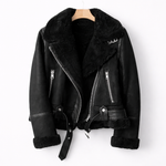 Women's Loose-Fit Suede Aviator Jacket with Belt