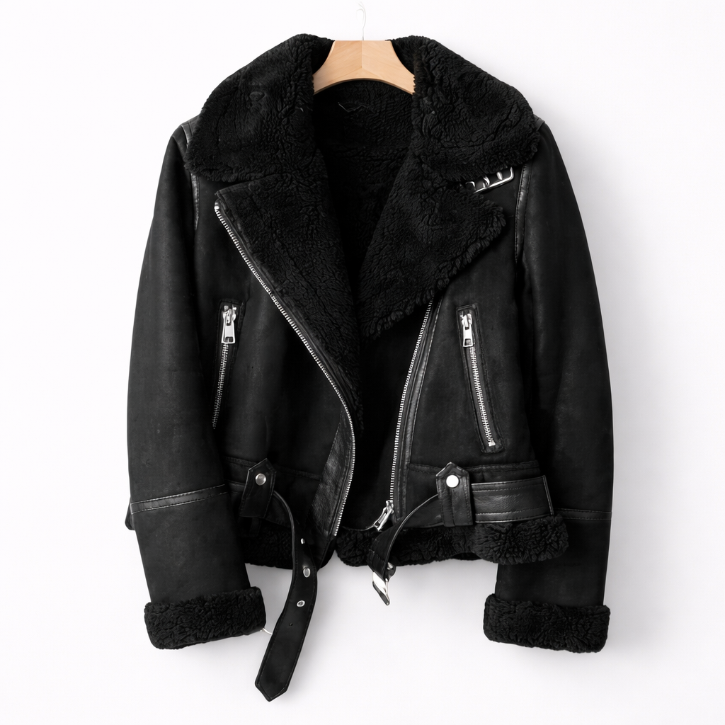 Women's Loose-Fit Suede Aviator Jacket with Belt