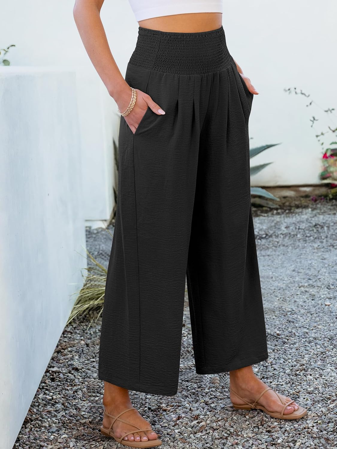 Flowing High Waist Palazzo Pants with Pockets for Women