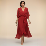 Long Chiffon Dress with Batwing Sleeves for Women