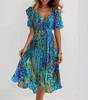 Flared Midi Dress with V-Neck for Women