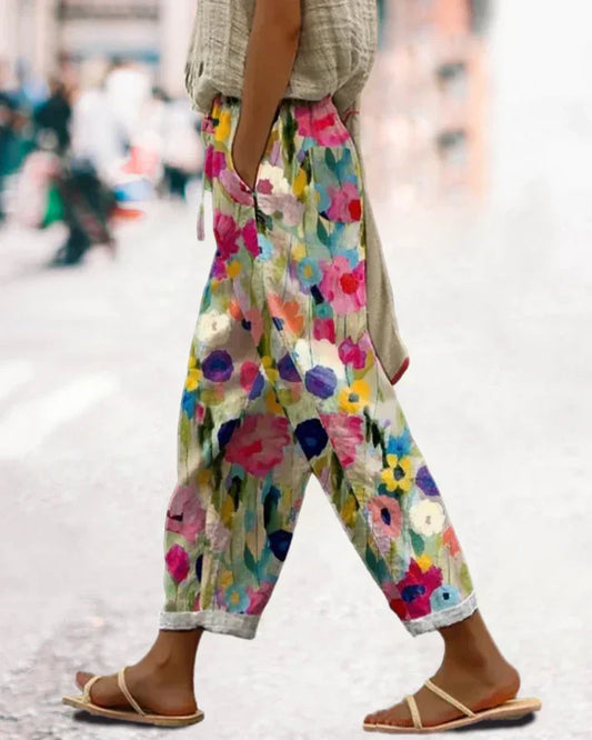 Relaxed Floral Print Pants for Women