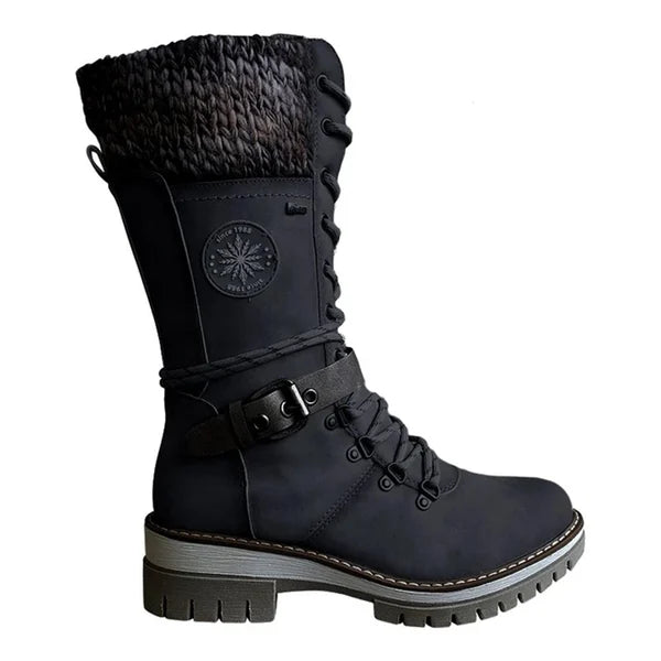 High Lace-Up Faux Leather Boots for Women