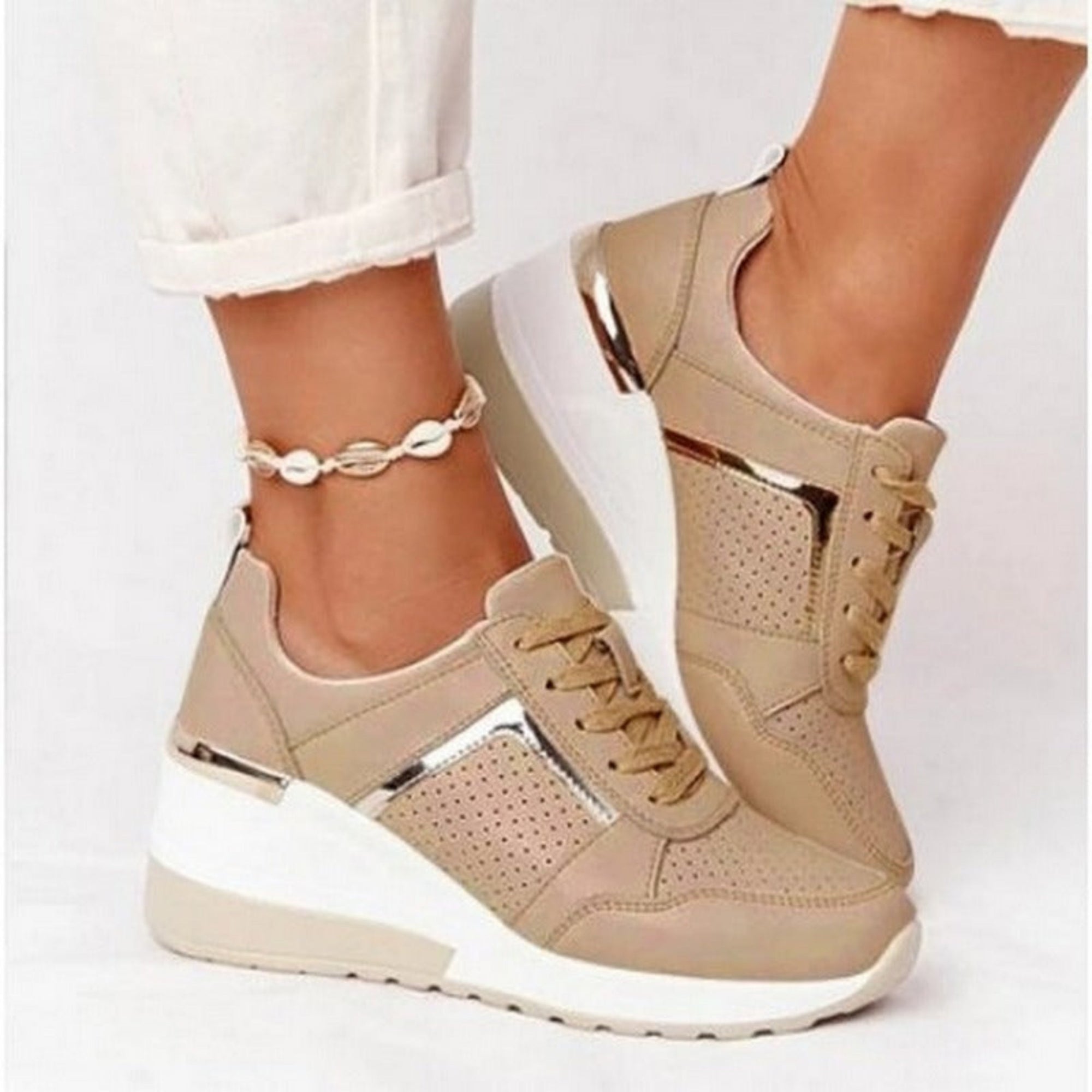 Comfort Wedge Sneakers in Faux Leather for Women