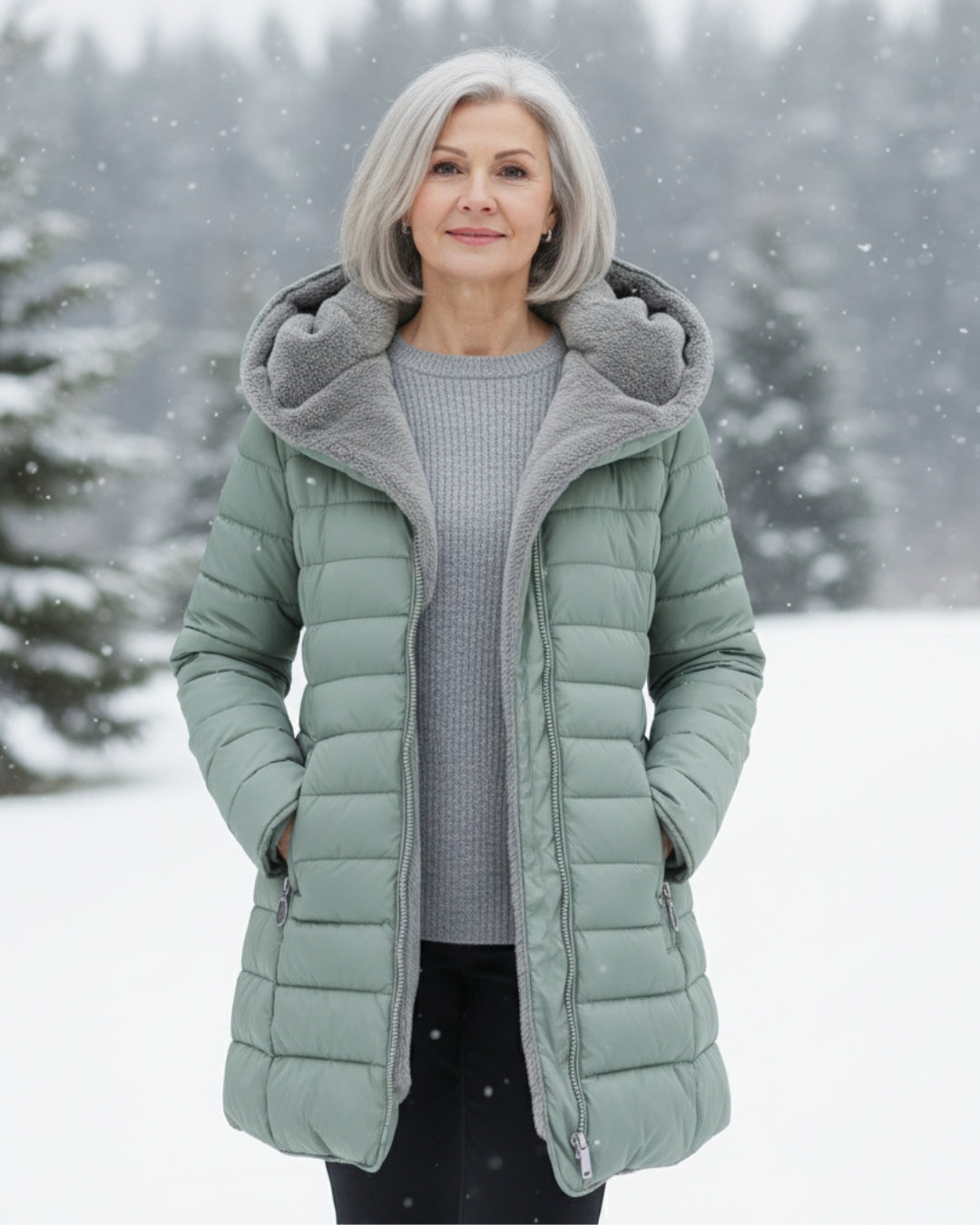 Long Quilted Fitted Down Jacket with Faux Fur Hood