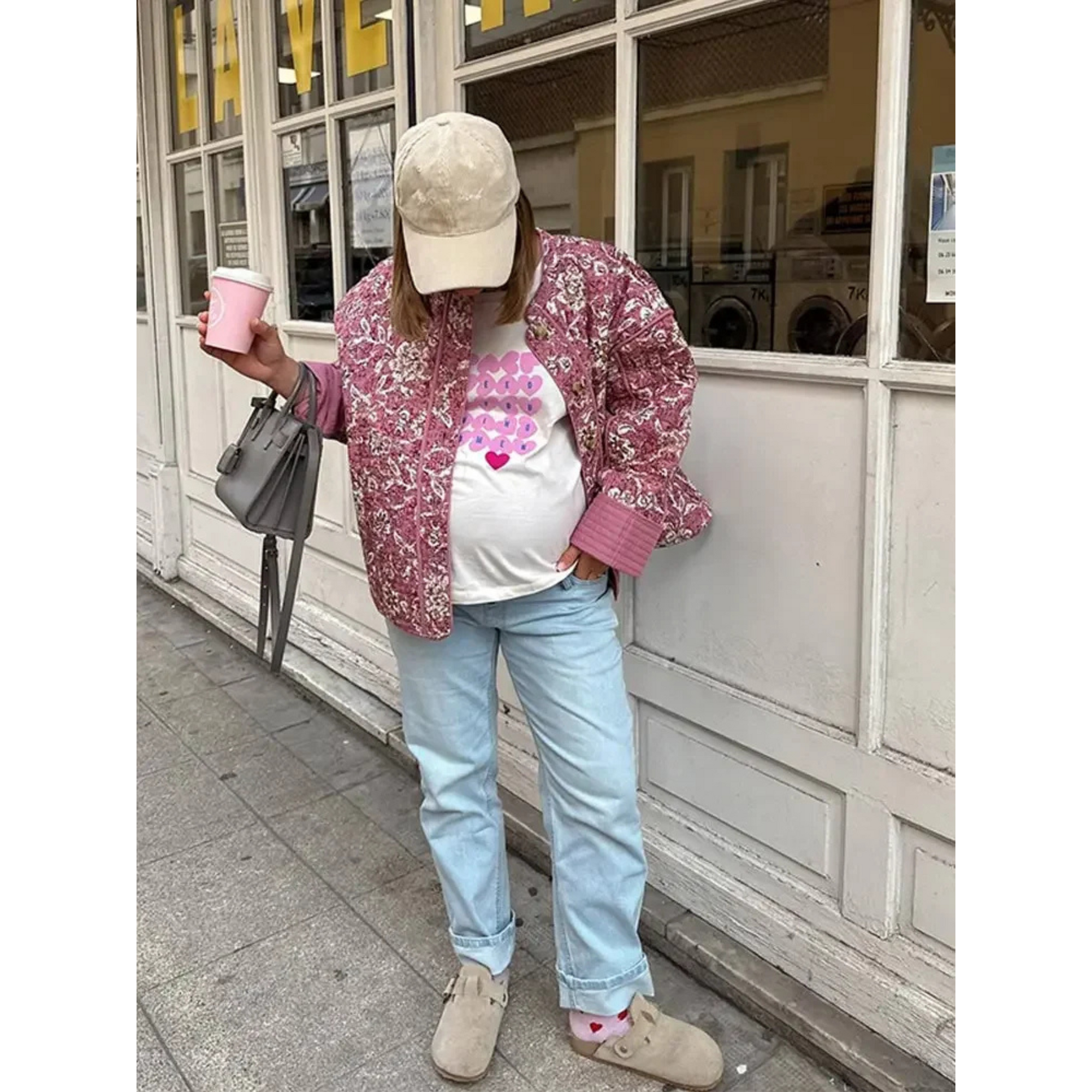 Oversized Quilted Floral Jacket for Women