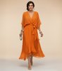 Long Chiffon Dress with Batwing Sleeves for Women