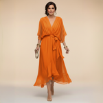 Long Chiffon Dress with Batwing Sleeves for Women