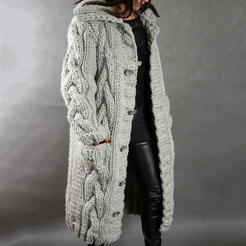 Long Hooded Vest in Chunky Knit for Women