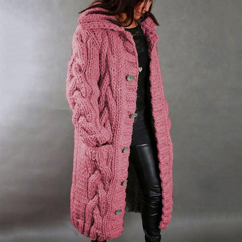 Long Hooded Vest in Chunky Knit for Women