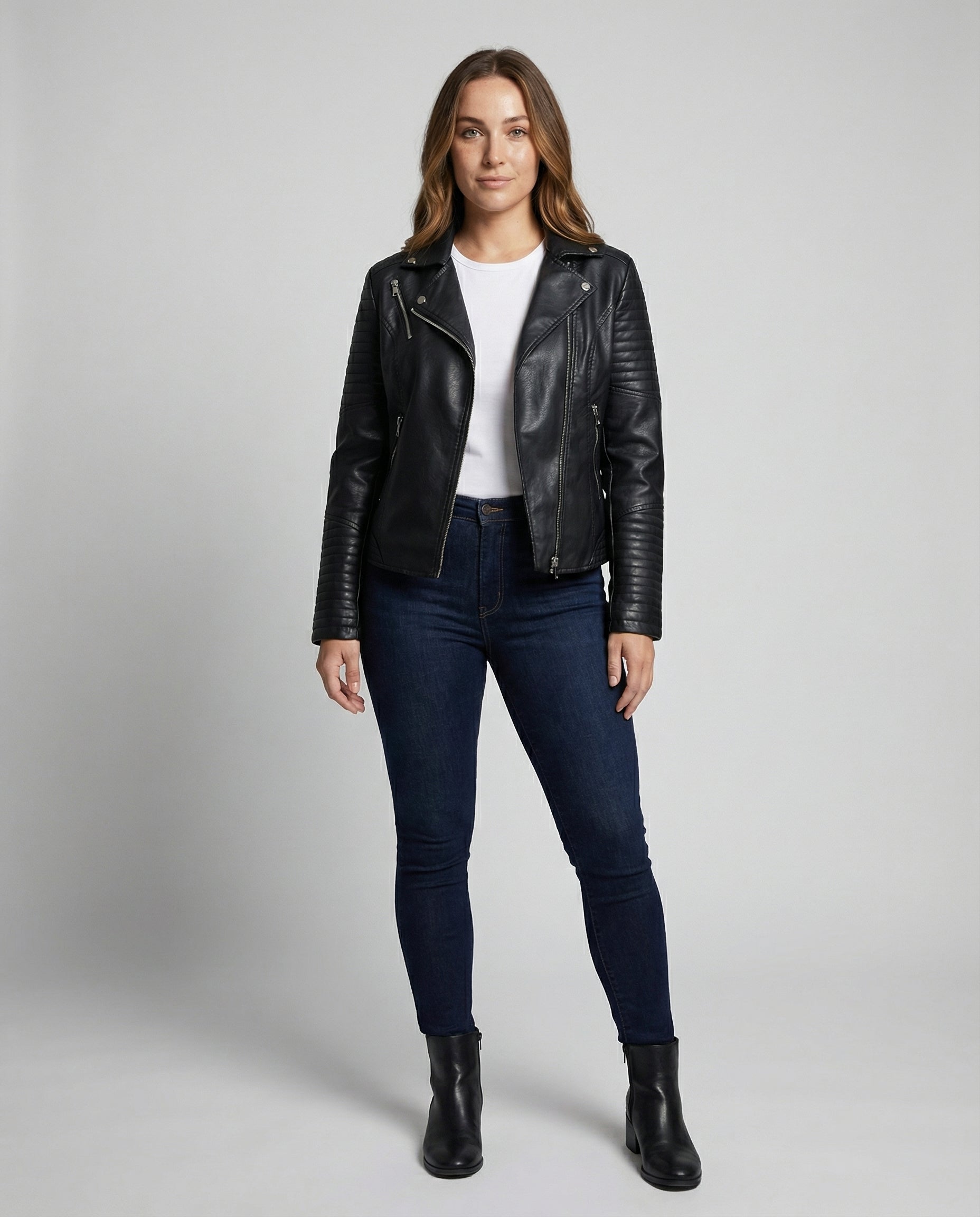Women's Asymmetric Perfecto Biker Jacket in Faux Leather