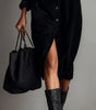 Straight Midi Shirt Dress with Long Sleeves in Corduroy for Women