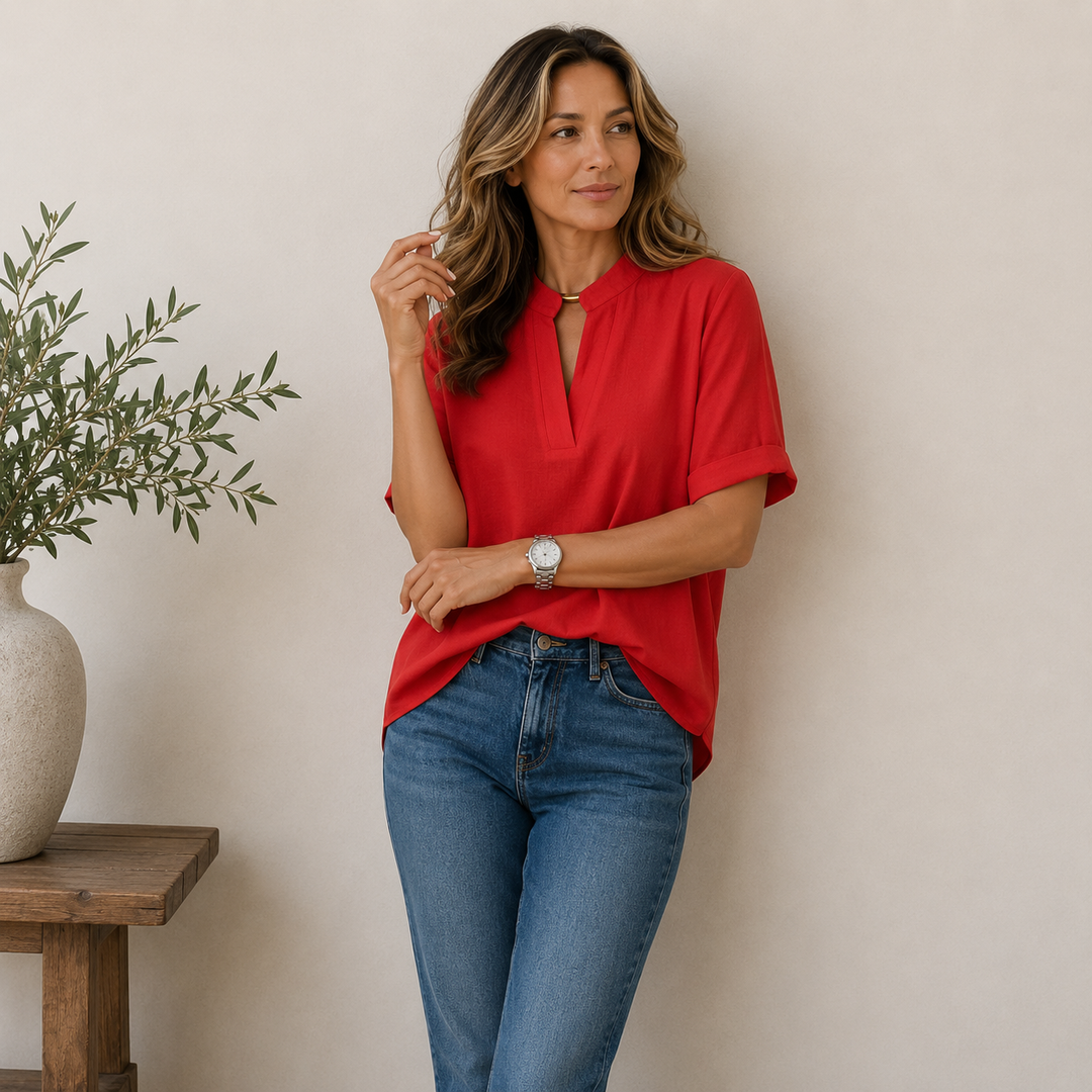 V-Neck Blouse with Refined Detail for Women