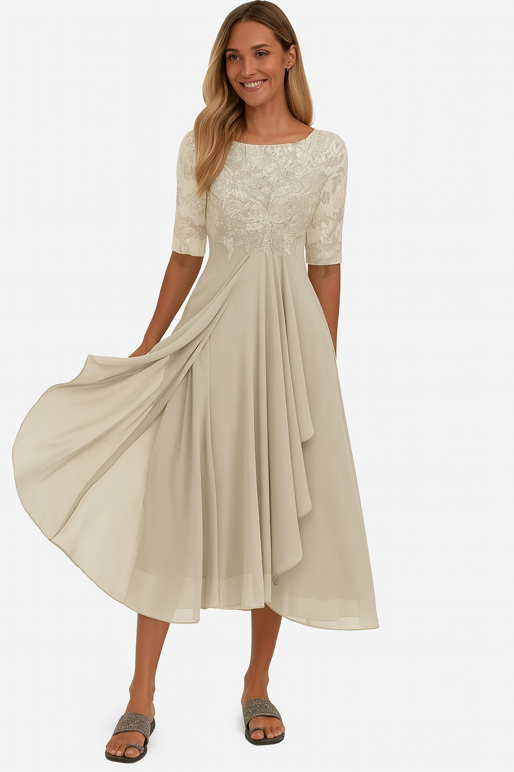 Flared Midi Lace Dress for Women | Perfect for Everyday Wear