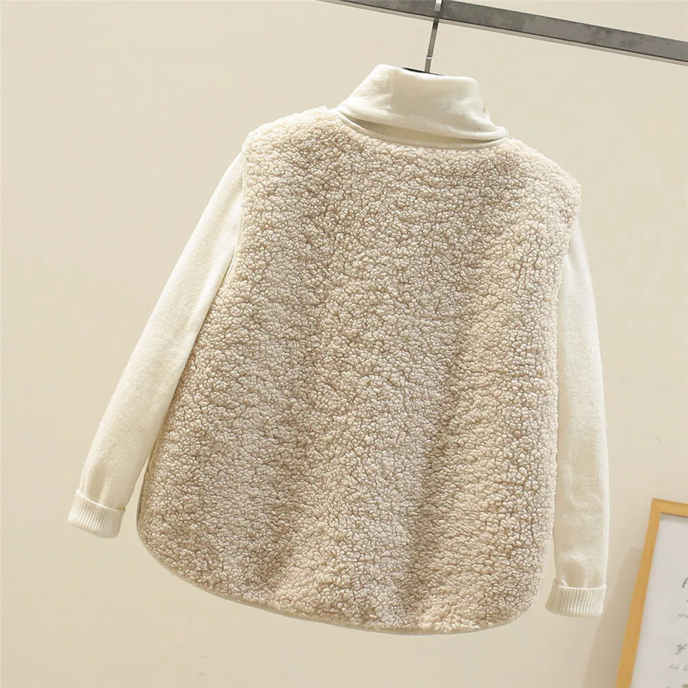 Sherpa Fleece Sleeveless Vest with Sheepskin Effect for Women