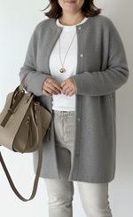 Long Oversized Knit Cardigan with Round Neck for Women