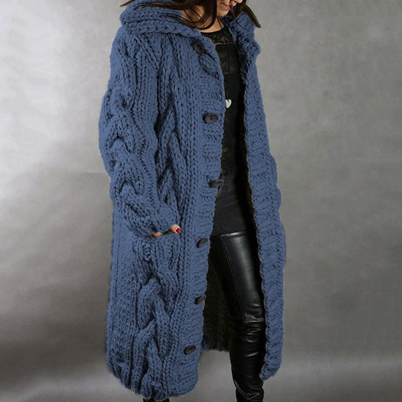 Long Hooded Vest in Chunky Knit for Women