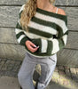 Striped Chunky Knit Long Sleeve Round Neck Sweater for Women