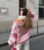 Striped Chunky Knit Long Sleeve Round Neck Sweater for Women
