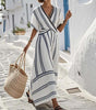Long Dress with V-Neck and Short Sleeves for Women