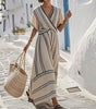 Long Dress with V-Neck and Short Sleeves for Women
