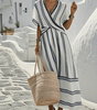 Long Dress with V-Neck and Short Sleeves for Women