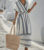 Long Dress with V-Neck and Short Sleeves for Women
