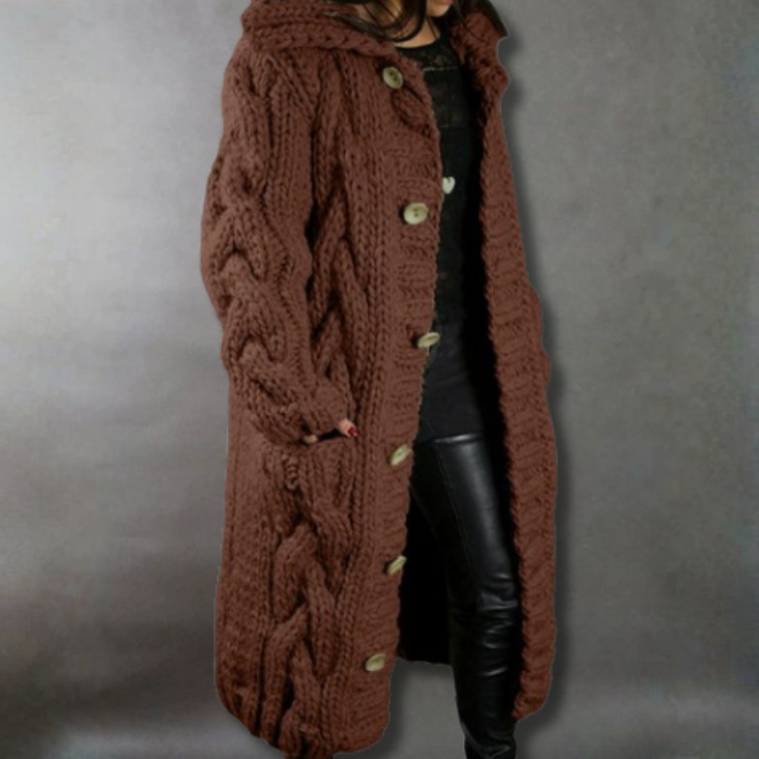 Long Hooded Vest in Chunky Knit for Women