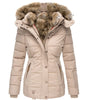 Short Puffer Jacket with Hood and Synthetic Fur for Women