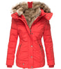 Short Puffer Jacket with Hood and Synthetic Fur for Women