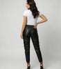 Elastic Waist Faux Leather Cargo Pants for Women