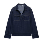 Wide and Long Denim Pants with Exposed Seams for Women