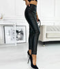 High-Waisted Slim Fit Faux Leather Pants with Zipper for Women