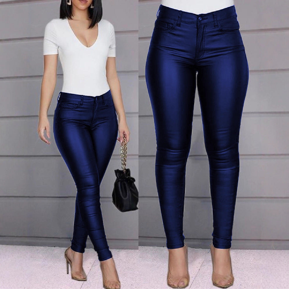 High-Waisted Slim Fit Faux Leather Pants for Women