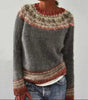 Oversized Jacquard Sweater with Round Neck and Long Sleeves for Women